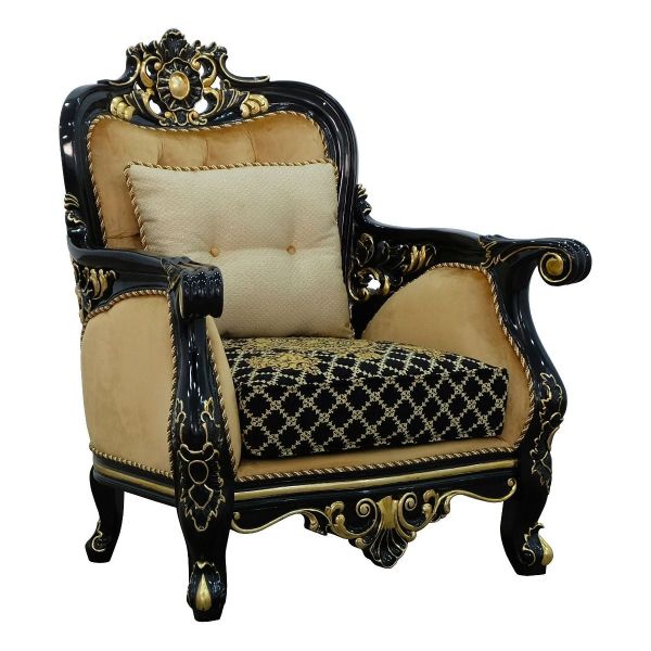 European Furniture - Bellagio III Chair in Black-Gold - 30019-C - GreatFurnitureDeal