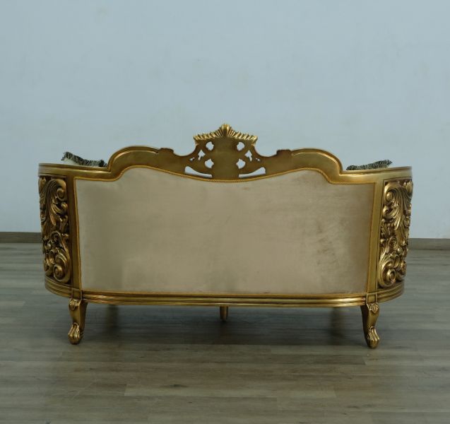 European Furniture - Bellagio Luxury Loveseat - Antique Bronze Black - Gold Fabric - 30018-L - GreatFurnitureDeal