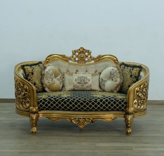 European Furniture - Bellagio Luxury Loveseat - Antique Bronze Black - Gold Fabric - 30018-L - GreatFurnitureDeal