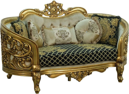 European Furniture - Bellagio Luxury Loveseat - Antique Bronze Black - Gold Fabric - 30018-L - GreatFurnitureDeal
