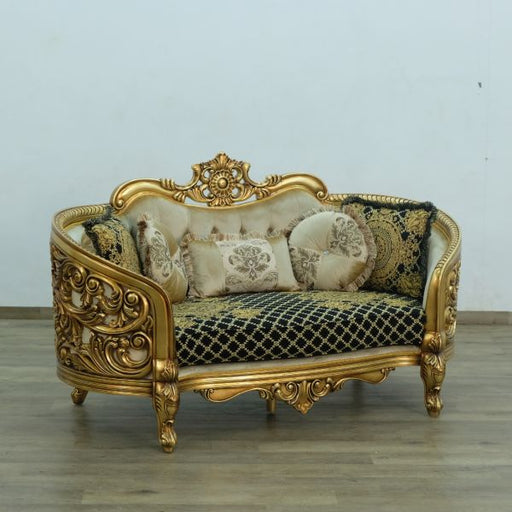 European Furniture - Bellagio Luxury Loveseat - Antique Bronze Black - Gold Fabric - 30018-L - GreatFurnitureDeal