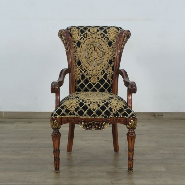 European Furniture - Veronica Dining Arm Chair in Antique Dark Gold Leaf Set of 2 - 31061-AC - GreatFurnitureDeal
