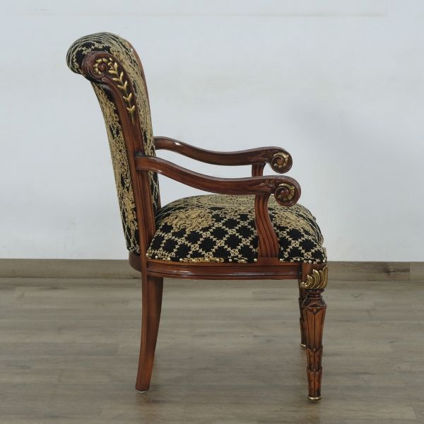European Furniture - Veronica Dining Arm Chair in Antique Dark Gold Leaf Set of 2 - 31061-AC - GreatFurnitureDeal