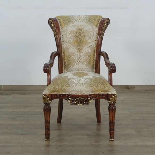 European Furniture - Veronica Dining Arm Chair in Antique Dark Gold Leaf Set of 2 - 31062-AC - GreatFurnitureDeal
