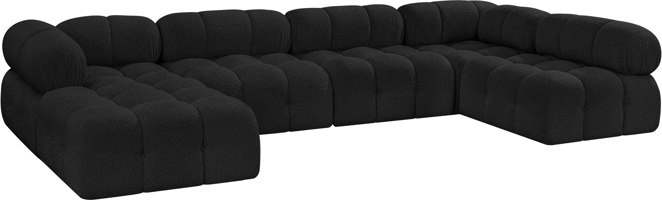 Meridian Furniture - Ames 136" Boucle Fabric Upholstered 6 Piece Modular Sectional - 611Black-Sec6A - GreatFurnitureDeal