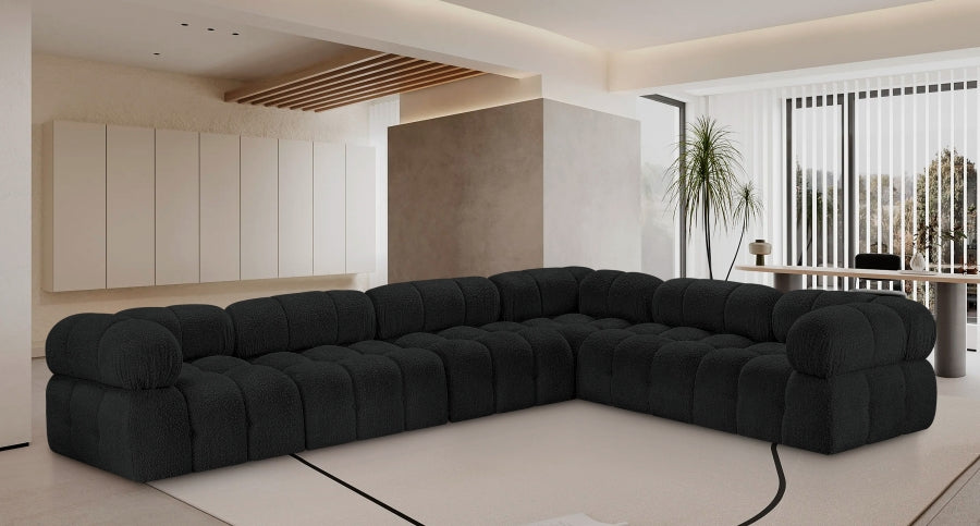 Meridian Furniture - Ames 136" Boucle Fabric Upholstered 6 Piece Modular Sectional - 611Black-Sec6F - GreatFurnitureDeal