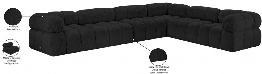 Meridian Furniture - Ames 136" Boucle Fabric Upholstered 6 Piece Modular Sectional - 611Black-Sec6F - GreatFurnitureDeal