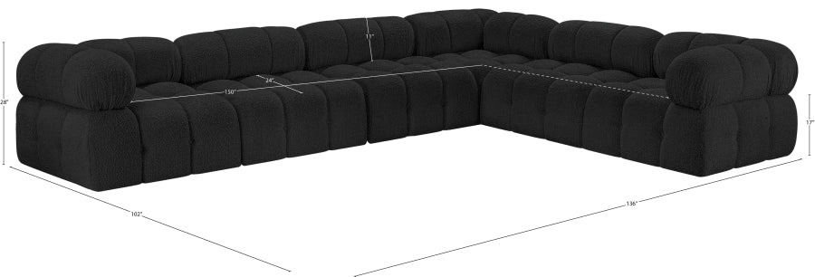 Meridian Furniture - Ames 136" Boucle Fabric Upholstered 6 Piece Modular Sectional - 611Black-Sec6F - GreatFurnitureDeal
