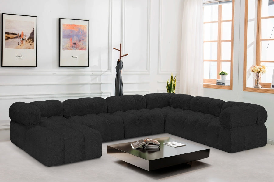 Meridian Furniture - Ames 136" Boucle Fabric Upholstered 7 Piece Modular Sectional - 611Black-Sec7E - GreatFurnitureDeal