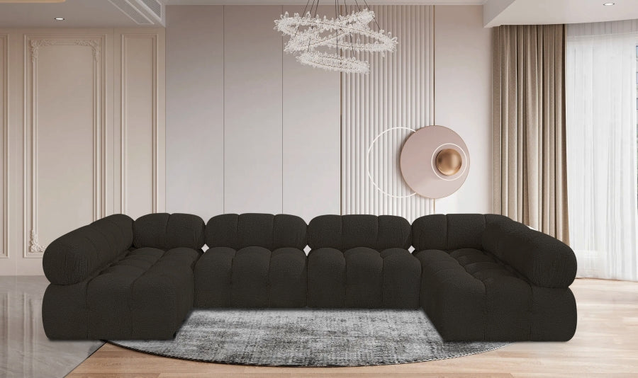 Meridian Furniture - Ames 136" Boucle Fabric Upholstered 6 Piece Modular Sectional - 611Brown-Sec6B - GreatFurnitureDeal