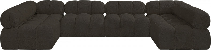 Meridian Furniture - Ames 136" Boucle Fabric Upholstered 6 Piece Modular Sectional - 611Brown-Sec6B - GreatFurnitureDeal
