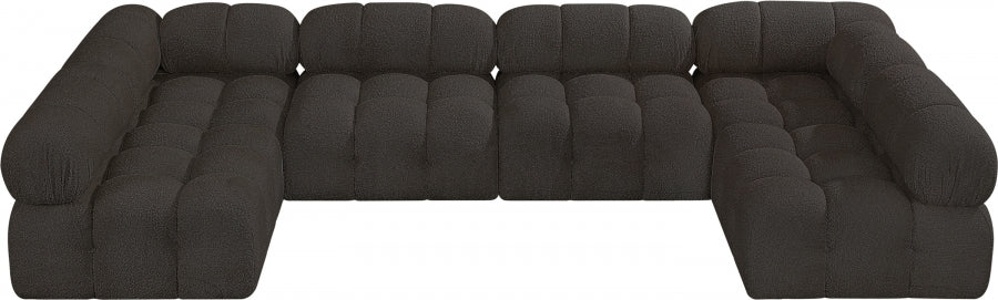 Meridian Furniture - Ames 136" Boucle Fabric Upholstered 6 Piece Modular Sectional - 611Brown-Sec6B - GreatFurnitureDeal