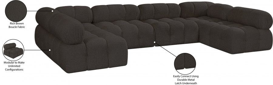 Meridian Furniture - Ames 136" Boucle Fabric Upholstered 6 Piece Modular Sectional - 611Brown-Sec6B - GreatFurnitureDeal