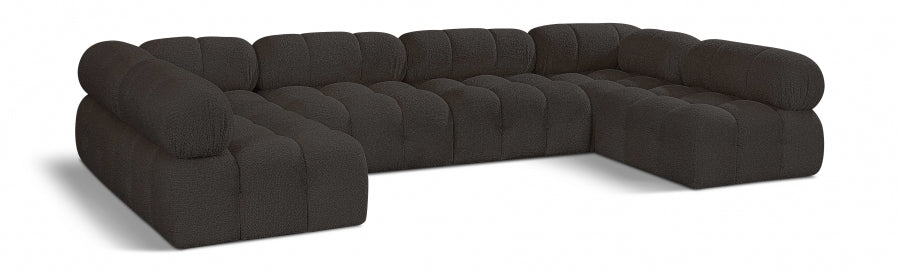Meridian Furniture - Ames 136" Boucle Fabric Upholstered 6 Piece Modular Sectional - 611Brown-Sec6B - GreatFurnitureDeal