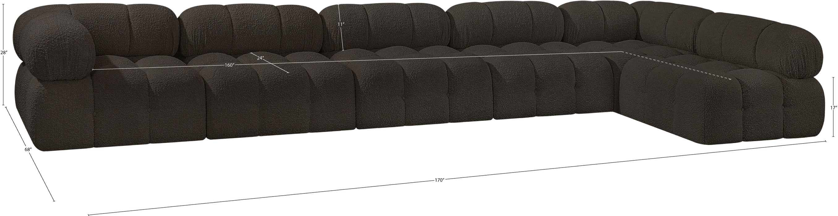 Meridian Furniture - Ames 170" Boucle Fabric Upholstered 6 Piece Modular Sectional - 611Brown-Sec6E - GreatFurnitureDeal
