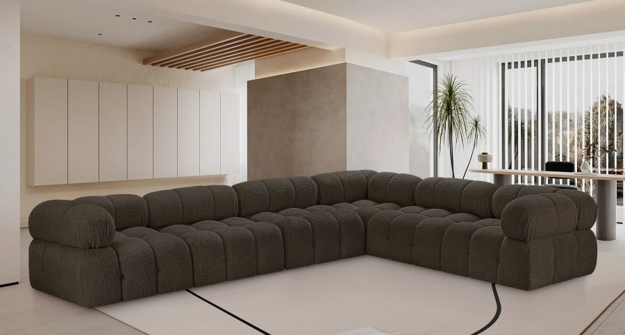 Meridian Furniture - Ames 136" Boucle Fabric Upholstered 6 Piece Modular Sectional - 611Brown-Sec6F - GreatFurnitureDeal