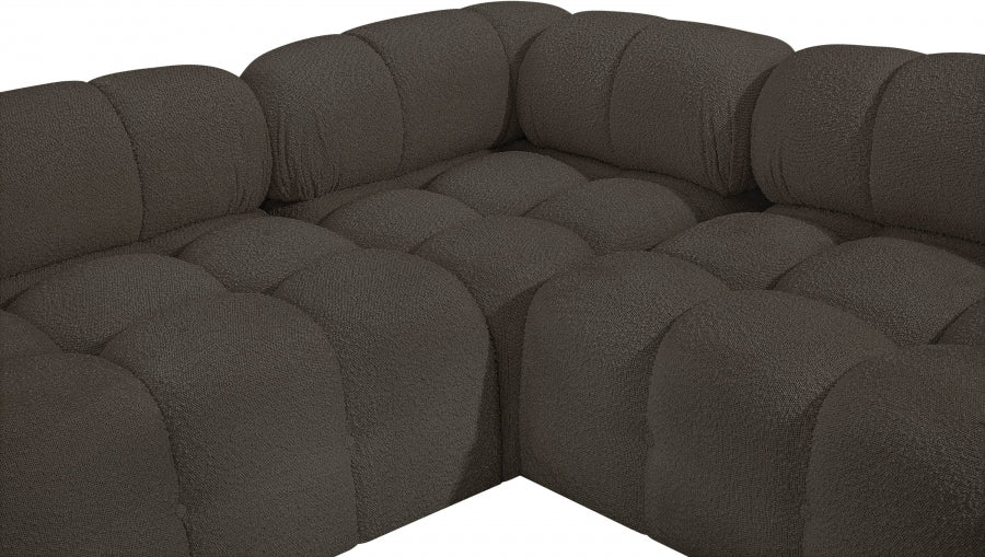 Meridian Furniture - Ames 136" Boucle Fabric Upholstered 6 Piece Modular Sectional - 611Brown-Sec6F - GreatFurnitureDeal