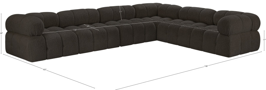 Meridian Furniture - Ames 136" Boucle Fabric Upholstered 6 Piece Modular Sectional - 611Brown-Sec6F - GreatFurnitureDeal