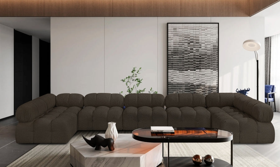 Meridian Furniture - Ames 170" Boucle Fabric Upholstered 7 Piece Modular Sectional - 611Brown-Sec7A - GreatFurnitureDeal