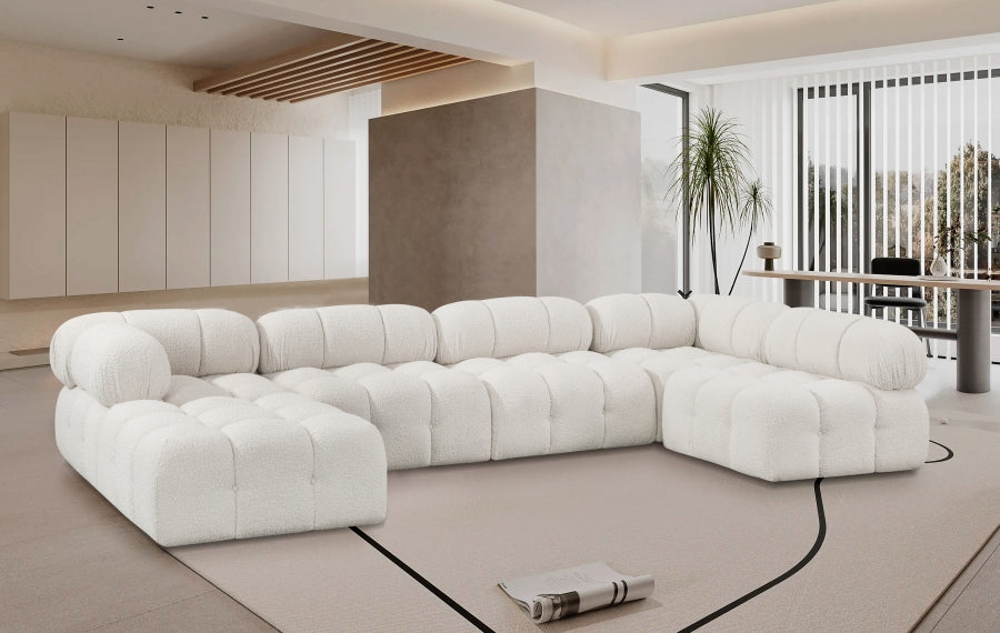 Meridian Furniture - Ames 136" Boucle Fabric Upholstered 6 Piece Modular Sectional - 611Cream-Sec6A - GreatFurnitureDeal