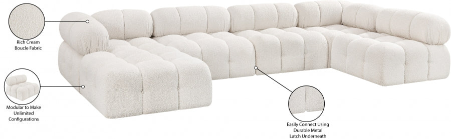 Meridian Furniture - Ames 136" Boucle Fabric Upholstered 6 Piece Modular Sectional - 611Cream-Sec6A - GreatFurnitureDeal