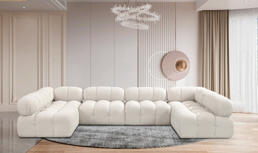 Meridian Furniture - Ames 136" Boucle Fabric Upholstered 6 Piece Modular Sectional - 611Cream-Sec6B - GreatFurnitureDeal