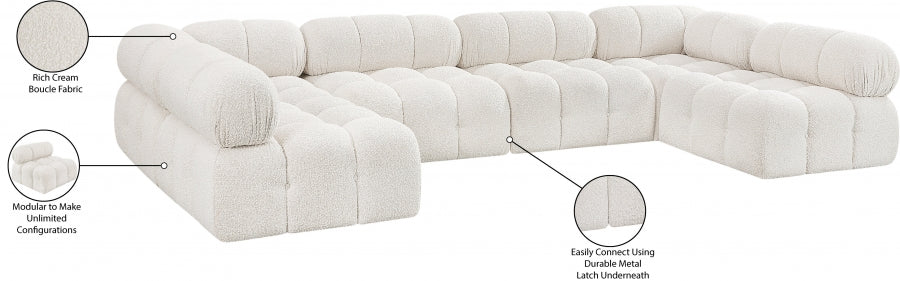 Meridian Furniture - Ames 136" Boucle Fabric Upholstered 6 Piece Modular Sectional - 611Cream-Sec6B - GreatFurnitureDeal