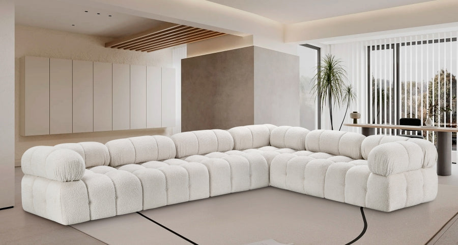 Meridian Furniture - Ames 136" Boucle Fabric Upholstered 6 Piece Modular Sectional - 611Cream-Sec6F - GreatFurnitureDeal
