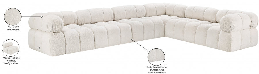 Meridian Furniture - Ames 136" Boucle Fabric Upholstered 6 Piece Modular Sectional - 611Cream-Sec6F - GreatFurnitureDeal