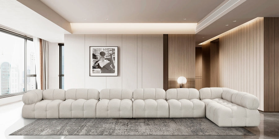 Meridian Furniture - Ames 204" Boucle Fabric Upholstered 7 Piece Modular Sectional - 611Cream-Sec7C - GreatFurnitureDeal
