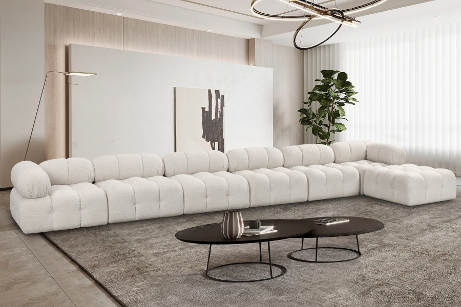Meridian Furniture - Ames 204" Boucle Fabric Upholstered 7 Piece Modular Sectional - 611Cream-Sec7D - GreatFurnitureDeal
