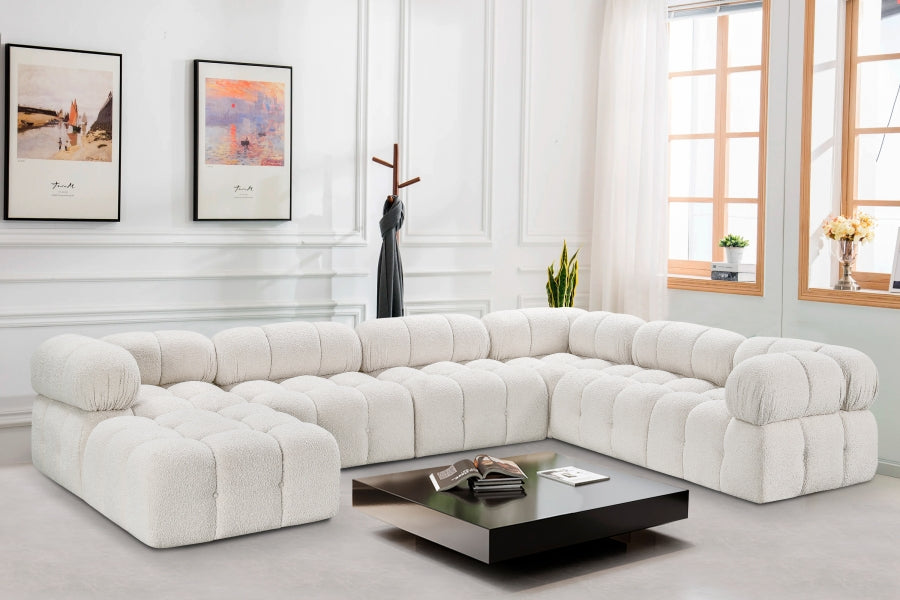 Meridian Furniture - Ames 136" Boucle Fabric Upholstered 7 Piece Modular Sectional - 611Cream-Sec7E - GreatFurnitureDeal
