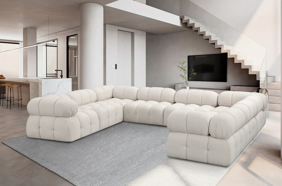 Meridian Furniture - Ames 136" Boucle Fabric Upholstered 8 Piece Modular Sectional Sofa - 611Cream-Sec8A - GreatFurnitureDeal