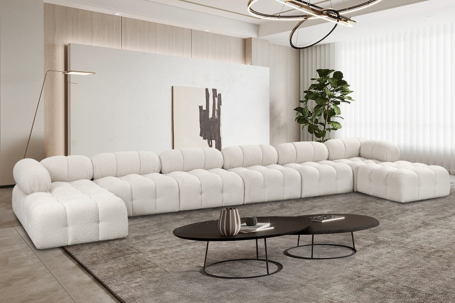 Meridian Furniture - Ames 204" Boucle Fabric Upholstered 8 Piece Modular Sectional - 611Cream-Sec8B - GreatFurnitureDeal
