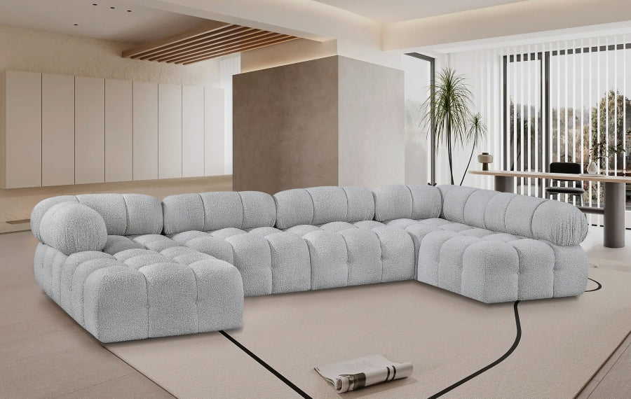 Meridian Furniture - Ames 136" Boucle Fabric Upholstered 6 Piece Modular Sectional - 611Grey-Sec6A - GreatFurnitureDeal