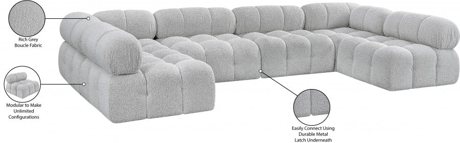 Meridian Furniture - Ames 136" Boucle Fabric Upholstered 6 Piece Modular Sectional - 611Grey-Sec6B - GreatFurnitureDeal