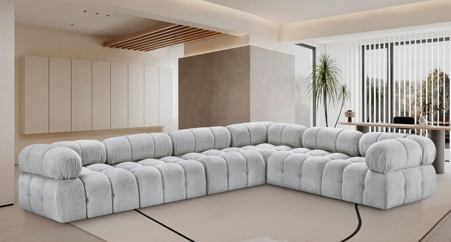 Meridian Furniture - Ames 136" Boucle Fabric Upholstered 6 Piece Modular Sectional - 611Grey-Sec6F - GreatFurnitureDeal