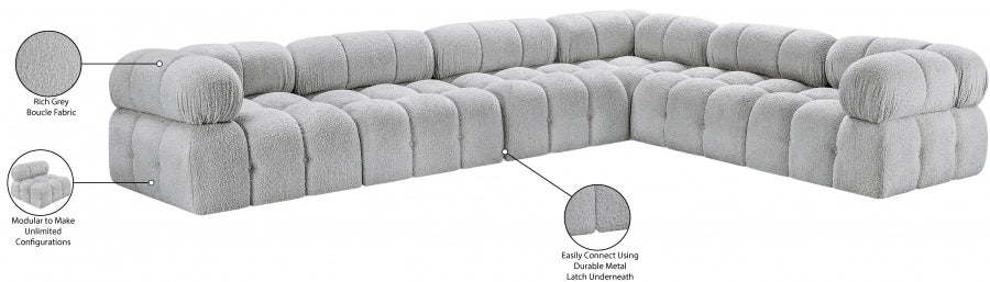 Meridian Furniture - Ames 136" Boucle Fabric Upholstered 6 Piece Modular Sectional - 611Grey-Sec6F - GreatFurnitureDeal