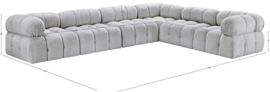 Meridian Furniture - Ames 136" Boucle Fabric Upholstered 6 Piece Modular Sectional - 611Grey-Sec6F - GreatFurnitureDeal