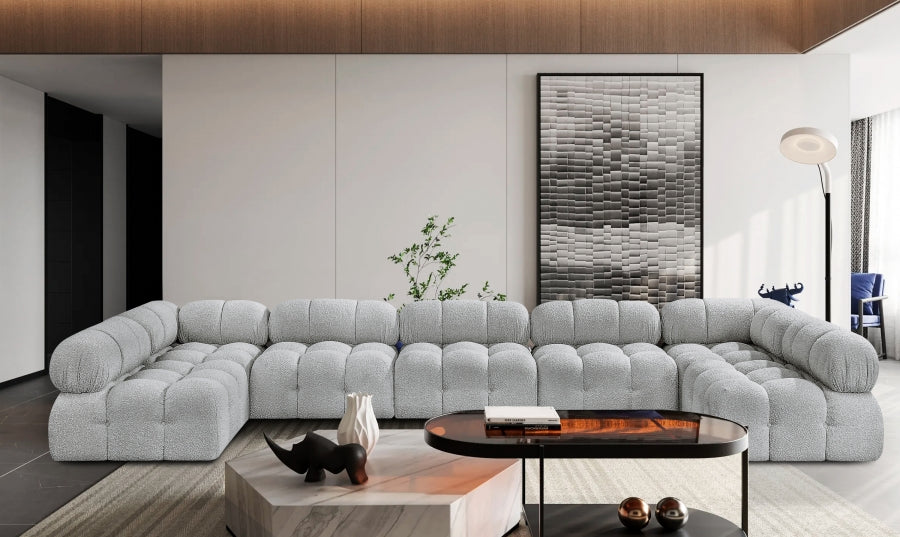 Meridian Furniture - Ames 170" Boucle Fabric Upholstered 7 Piece Modular Sectional - 611Grey-Sec7A - GreatFurnitureDeal