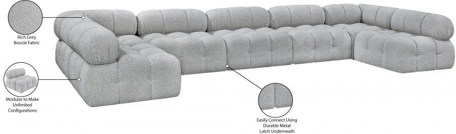 Meridian Furniture - Ames 170" Boucle Fabric Upholstered 7 Piece Modular Sectional - 611Grey-Sec7A - GreatFurnitureDeal