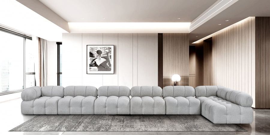 Meridian Furniture - Ames 204" Boucle Fabric Upholstered 7 Piece Modular Sectional - 611Grey-Sec7C - GreatFurnitureDeal