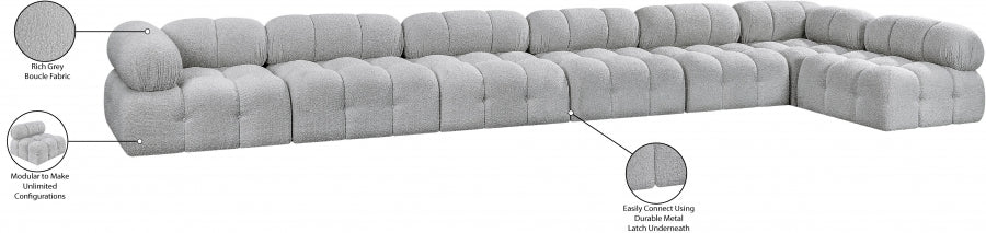 Meridian Furniture - Ames 204" Boucle Fabric Upholstered 7 Piece Modular Sectional - 611Grey-Sec7C - GreatFurnitureDeal