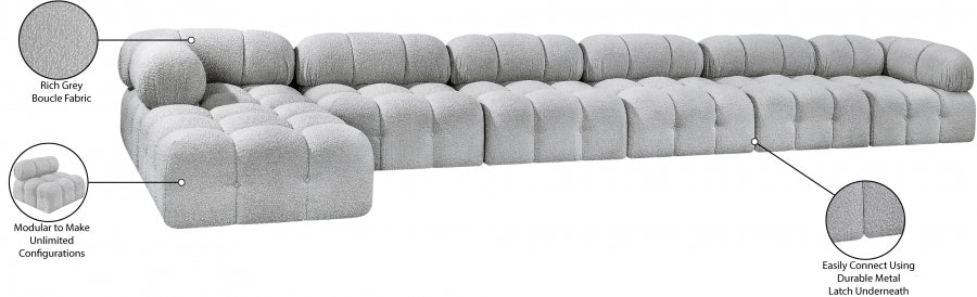 Meridian Furniture - Ames 204" Boucle Fabric Upholstered 7 Piece Modular Sectional - 611Grey-Sec7D - GreatFurnitureDeal