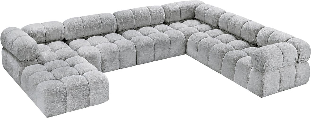 Meridian Furniture - Ames 136" Boucle Fabric Upholstered 7 Piece Modular Sectional - 611Grey-Sec7E - GreatFurnitureDeal