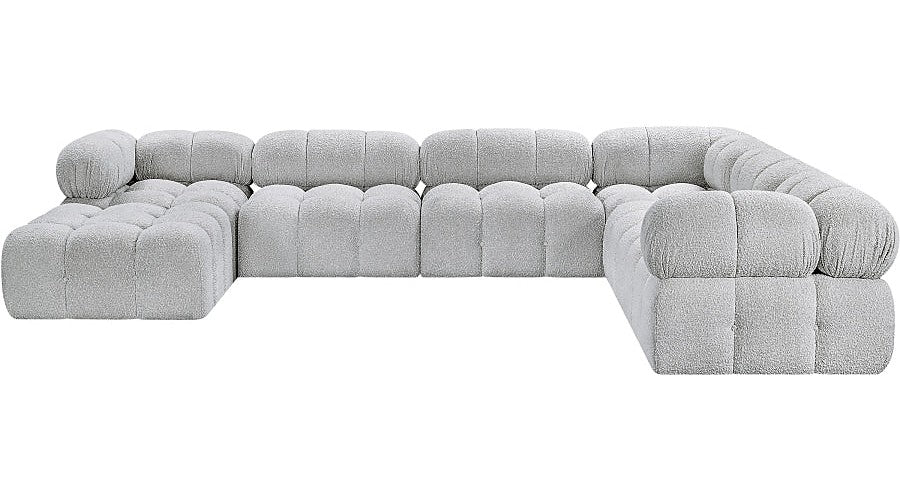 Meridian Furniture - Ames 136" Boucle Fabric Upholstered 7 Piece Modular Sectional - 611Grey-Sec7E - GreatFurnitureDeal