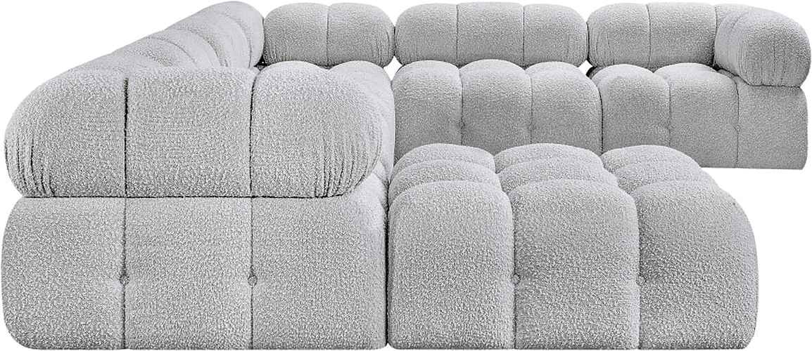 Meridian Furniture - Ames 136" Boucle Fabric Upholstered 7 Piece Modular Sectional - 611Grey-Sec7E - GreatFurnitureDeal