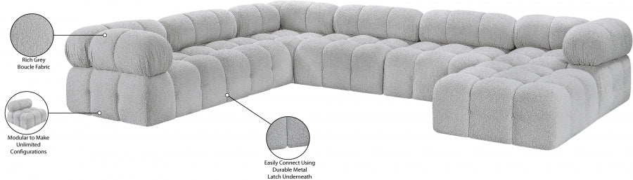 Meridian Furniture - Ames 136" Boucle Fabric Upholstered 7 Piece Modular Sectional - 611Grey-Sec7E - GreatFurnitureDeal