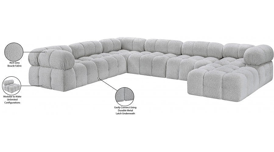 Meridian Furniture - Ames 136" Boucle Fabric Upholstered 7 Piece Modular Sectional - 611Grey-Sec7E - GreatFurnitureDeal