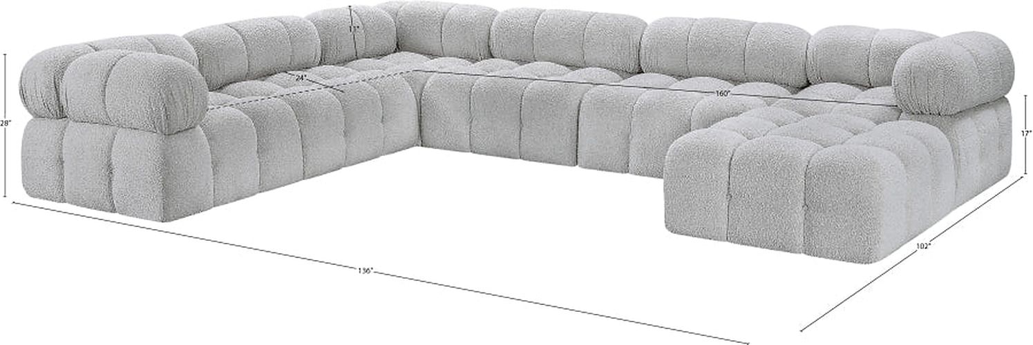 Meridian Furniture - Ames 136" Boucle Fabric Upholstered 7 Piece Modular Sectional - 611Grey-Sec7E - GreatFurnitureDeal